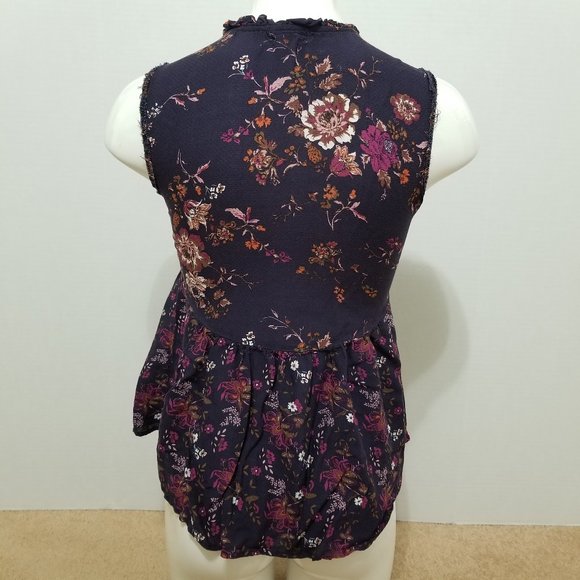 Full Tilt top XS floral print sleeveless tie neck cutout hi low shirttail hem - Picture 3 of 16